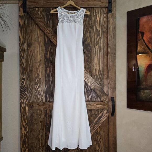 Lulus Dresses & Skirts - Lulus White Lace-Detail Sleeveless Sheath Wedding Dress XS Elegant Bridal Gown